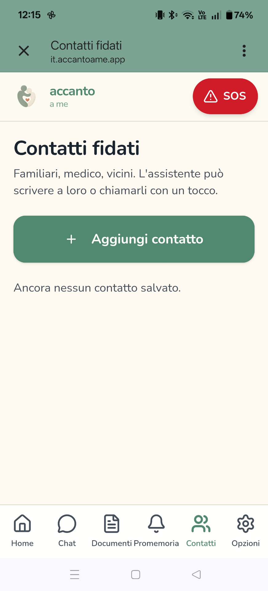 Schermata Contatti fidati con il pulsante per aggiungere un contatto