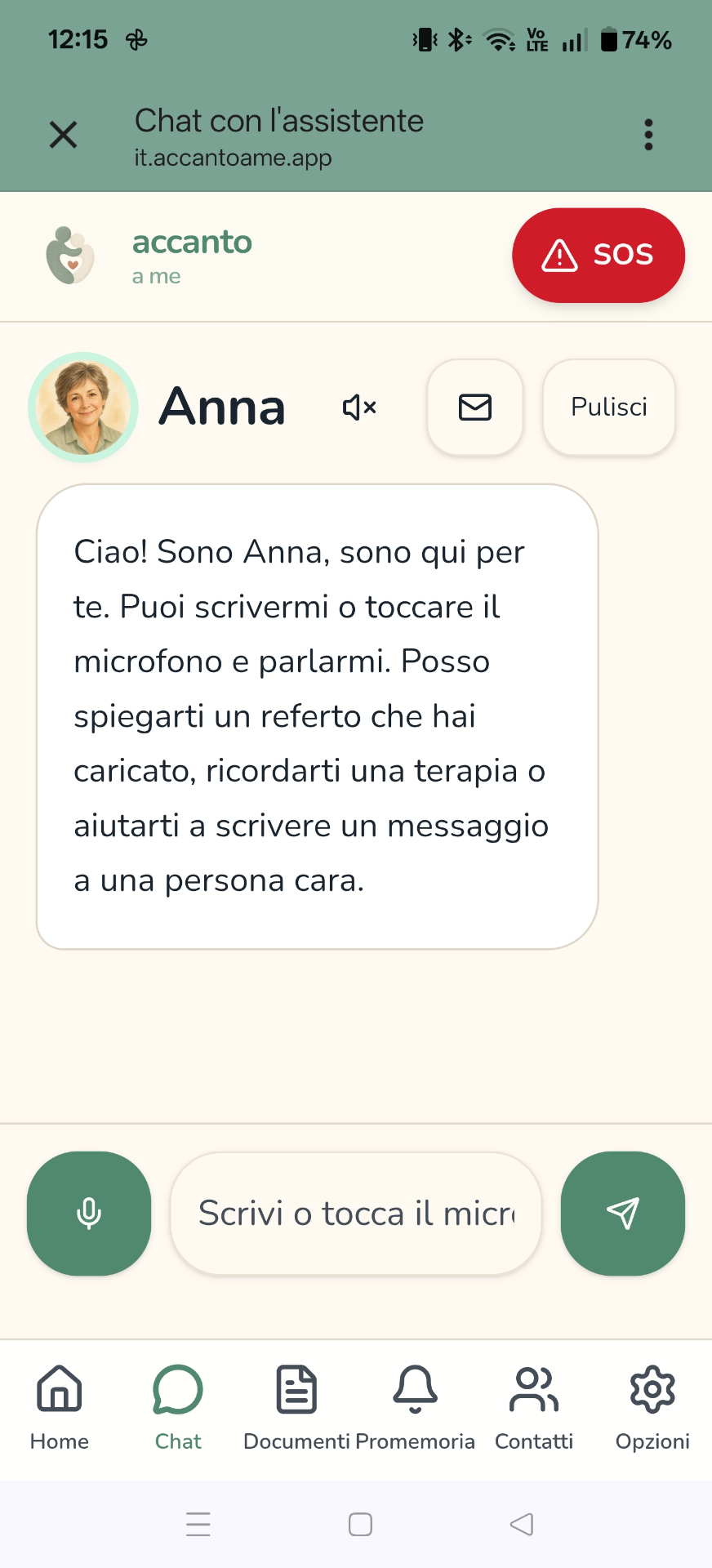 Schermata Chat con l'assistente Anna